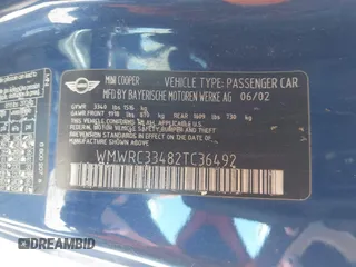 2002 MINI Hardtop with VIN WMWRC33482TC36492, listed as a IAAI auction lot 41633112 with 133,672 mi miles and . Bid and sale history available at DreamBid. Image 9.