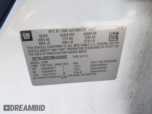 2011 GMC Terrain SLE-2 with VIN 2CTALSEC5B6300982, listed as a IAAI auction lot 41688512 with 142,769 mi miles. Bid and sale history available at carsss.com. Image 9.
