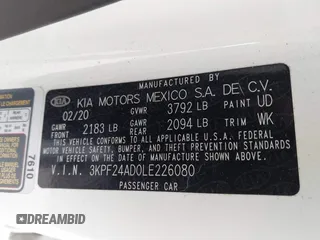 2020 Kia Forte LXS with VIN 3KPF24AD0LE226080, listed as a IAAI auction lot 41624285 with 10,122 mi miles. Bid and sale history available at carsss.com. Image 9.