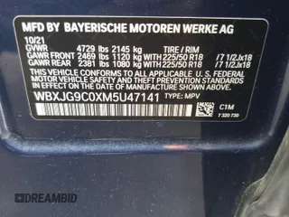 2021 BMW X1 xDrive28i with VIN WBXJG9C0XM5U47141, listed as a Copart auction lot 60645865 with 56,106 mi miles and Salvage title. Bid and sale history available at DreamBid. Image 13.