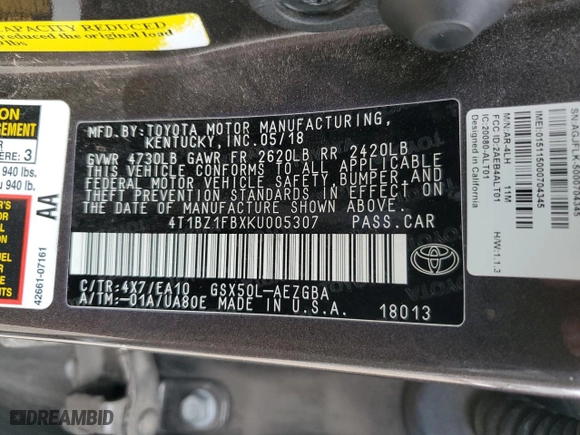 2019 Toyota Avalon XLE with VIN 4T1BZ1FBXKU005307, listed as a Copart auction lot 78997084 with NaN miles and Salvage Title. Bid and sale history available at carsss.com. Image 13.