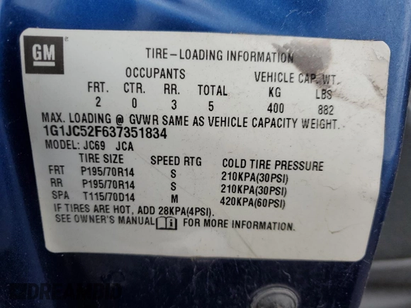 2003 Chevrolet Cavalier with VIN 1G1JC52F637351834, listed as a Copart auction lot 48330164 with 141,767 mi miles and Clean Title. Bid and sale history available at carsss.com. Image 12.