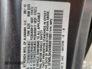 2013 Honda Odyssey LX with VIN 5FNRL5H24DB001080, listed as a Copart auction lot 52790605 with 137,853 mi miles and Salvage Title. Bid and sale history available at carsss.com. Image 13.