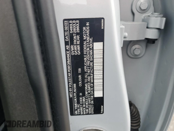 2023 Polestar 2 z VIN YSMEG3KA7PL162388, wystawiony jako Copart lot #56068605 z przebiegiem 105 166 mil mil oraz Tytuł czysty. Historia ofert i sprzedaży dostępna na DreamBid. Obrazek 13.