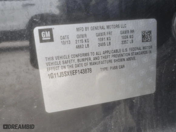 2014 Chevrolet Malibu LTZ with VIN 1G11J5SX6EF143878, listed as a Copart auction lot 44536465 with 138,269 mi miles and Salvage Title. Bid and sale history available at carsss.com. Image 14.