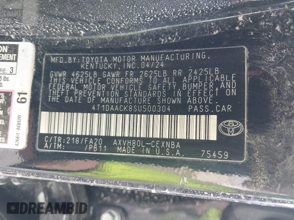 2025 Toyota Camry LE with VIN 4T1DAACK8SU500304, listed as a IAAI auction lot 41907504 with 6 mi miles and . Bid and sale history available at DreamBid. Image 9.