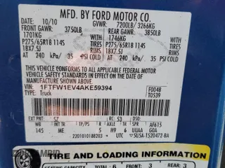 2010 Ford F-150 XL z VIN 1FTFW1EV4AKE59394, wystawiony jako Copart lot #79535324 z przebiegiem 220 352 mil mil oraz Szkoda całkowita • Salvage title. Historia ofert i sprzedaży dostępna na DreamBid. Obrazek 12.