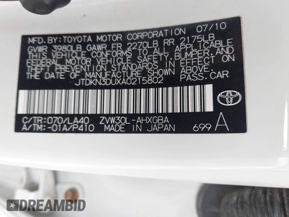 2010 Toyota Prius II z VIN JTDKN3DUXA0215802, wystawiony jako IAAI lot #42494467 z przebiegiem 232 803 mil mil oraz . Historia ofert i sprzedaży dostępna na DreamBid. Obrazek 9.