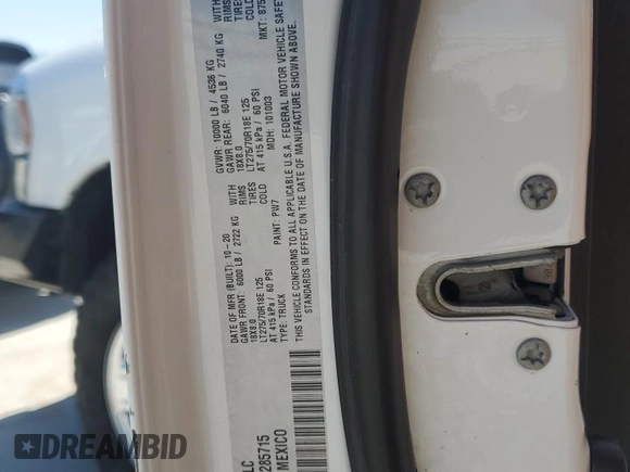 2020 Ram 2500 Tradesman with VIN 3C6UR5CL3LG285715, listed as a Copart auction lot 57693545 with 179,986 mi miles and Clean title. Bid and sale history available at DreamBid. Image 12.