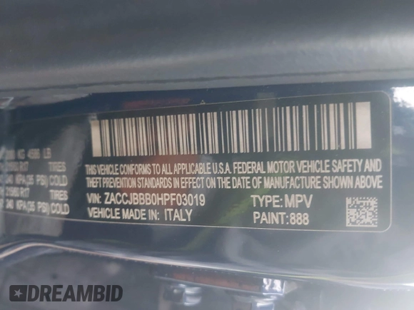2017 Jeep Renegade Altitude with VIN ZACCJBBB0HPF03019, listed as a IAAI auction lot 42143122 with 173,218 mi miles and . Bid and sale history available at DreamBid. Image 9.