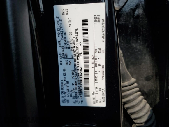 2019 Ford F-150 XL with VIN 1FTEW1EP8KFB62202, listed as a Copart auction lot 58601565 with 86,440 mi miles and Clean title. Bid and sale history available at DreamBid. Image 13.