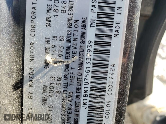 2016 Mazda 3 i Sport with VIN JM1BM1U75G1337939, listed as a Copart auction lot 48716555 with 108,130 mi miles and Salvage Title. Bid and sale history available at carsss.com. Image 15.