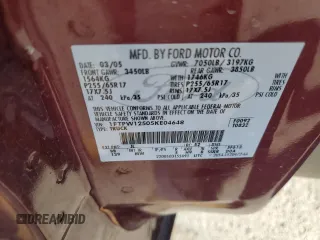 2005 Ford F-150 XLT with VIN 1FTPW12505KE04648, listed as a Copart auction lot 53284395 with 184,753 mi miles and Salvage Title. Bid and sale history available at carsss.com. Image 14.