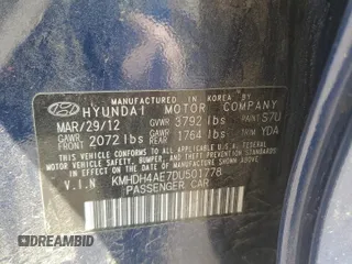 2013 Hyundai Elantra Limited with VIN KMHDH4AE7DU501778, listed as a Copart auction lot 52764415 with 109,971 mi miles and Salvage Title. Bid and sale history available at DreamBid. Image 12.