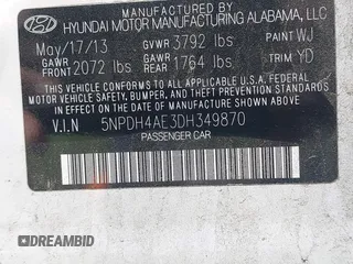 2013 Hyundai Elantra GLS with VIN 5NPDH4AE3DH349870, listed as a IAAI auction lot 42152053 with 140,932 mi miles and . Bid and sale history available at DreamBid. Image 9.