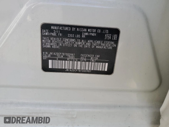 2011 Nissan LEAF SL-e with VIN JN1AZ0CP7BT000987, listed as a Copart auction lot 50105945 with 168,027 mi miles and Clean Title. Bid and sale history available at carsss.com. Image 12.