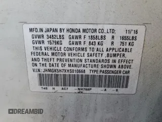 2017 Honda Fit EX with VIN JHMGK5H7XHS010668, listed as a Copart auction lot 87545555 with 54,452 mi miles and Salvage Title. Bid and sale history available at carsss.com. Image 12.