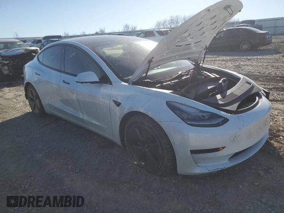 2021 Tesla Model 3 Standard Range Plus with VIN 5YJ3E1EA8MF852089, listed as a Copart auction lot 46157845 with 82,979 mi miles and Salvage Title. Bid and sale history available at DreamBid. Image 4.