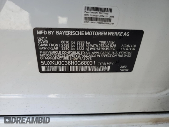 2017 BMW X6 sDrive35i z VIN 5UXKU0C36H0G68031, wystawiony jako Copart lot #52830915 z przebiegiem 67 224 mil mil oraz Szkoda całkowita • Salvage title. Historia ofert i sprzedaży dostępna na DreamBid. Obrazek 14.