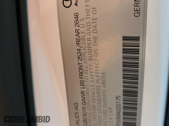2021 Audi A5 Sportback Premium Plus z VIN WAUCBCF50MA020175, wystawiony jako Copart lot #41751465 z przebiegiem Nie podano mil oraz Szkoda całkowita • Salvage title. Historia ofert i sprzedaży dostępna na DreamBid. Obrazek 12.