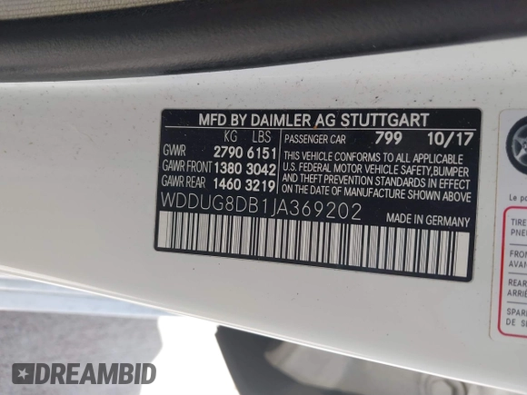 2018 Mercedes-Benz S 560 z VIN WDDUG8DB1JA369202, wystawiony jako IAAI lot #41886419 z przebiegiem 60 320 mil mil oraz . Historia ofert i sprzedaży dostępna na DreamBid. Obrazek 9.