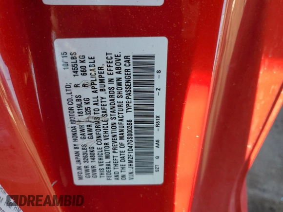 2016 Honda CR-Z LX with VIN JHMZF1D47GS000356, listed as a Copart auction lot 47893115 with 157,432 mi miles and Salvage Title. Bid and sale history available at carsss.com. Image 14.