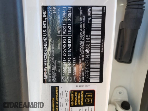 2022 Mercedes-Benz GLS 450 with VIN 4JGFF5KE5NA668145, listed as a Copart auction lot 89244035 with 48,003 mi miles and Salvage Title. Bid and sale history available at DreamBid. Image 13.