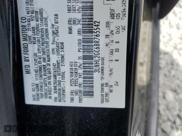 2011 Lincoln MKZ with VIN 3LNHL2GC6BR765542, listed as a Copart auction lot 52184705 with 168,718 mi miles and Salvage Title. Bid and sale history available at carsss.com. Image 14.