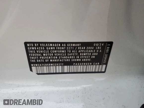 2024 Volkswagen GTI 380 SE с VIN WVW2A7CD5RW225277, выставлен на аукционе Copart как лот 45757615 с пробегом 9 691 миль миль и Чистый • Clean title. История ставок и продаж доступна на DreamBid. Изображение 12.