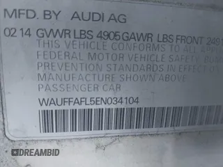 2014 Audi A4 Premium Plus with VIN WAUFFAFL5EN034104, listed as a IAAI auction lot 40891293 with 115,313 mi miles. Bid and sale history available at carsss.com. Image 9.