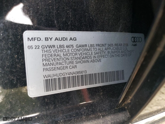 2022 Audi A3 Premium Plus with VIN WAUHUDGY4NA085613, listed as a Copart auction lot 62363003 with 1,348 mi miles. Bid and sale history available at carsss.com. Image 14.