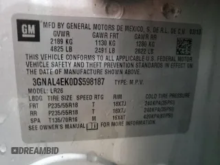 2013 Chevrolet Captiva Sport LTZ with VIN 3GNAL4EK0DS598187, listed as a Copart auction lot 78989134 with 107,198 mi miles and Salvage Title. Bid and sale history available at DreamBid. Image 13.