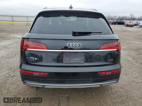 2023 Audi Q5 Premium with VIN WA1ABAFY7P2142288, listed as a Copart auction lot 43472395 with 23,227 mi miles and Salvage title. Bid and sale history available at DreamBid. Image 6.