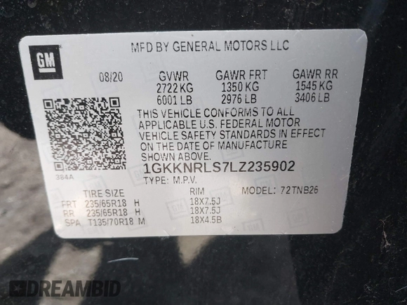 2020 GMC Acadia SLE z VIN 1GKKNRLS7LZ235902, wystawiony jako IAAI lot #41611074 z przebiegiem 48 767 mil mil oraz . Historia ofert i sprzedaży dostępna na DreamBid. Obrazek 9.