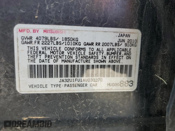 2010 Mitsubishi Lancer DE with VIN JA32U1FU1AU033370, listed as a Copart auction lot 65296834 with 144,485 mi miles and Salvage Title. Bid and sale history available at carsss.com. Image 15.
