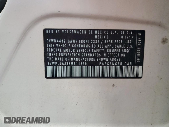 2014 Volkswagen Jetta TDI w/Sunroof & Nav with VIN 3VWPL7AJ3EM611339, listed as a Copart auction lot 54204965 with 142,231 mi miles and Clean title. Bid and sale history available at DreamBid. Image 12.