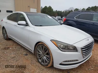 2015 Hyundai Genesis 5.0L with VIN KMHGN4JF8FU073687, listed as a IAAI auction lot 41118050 with 125,296 mi miles. Bid and sale history available at carsss.com. Image 1.