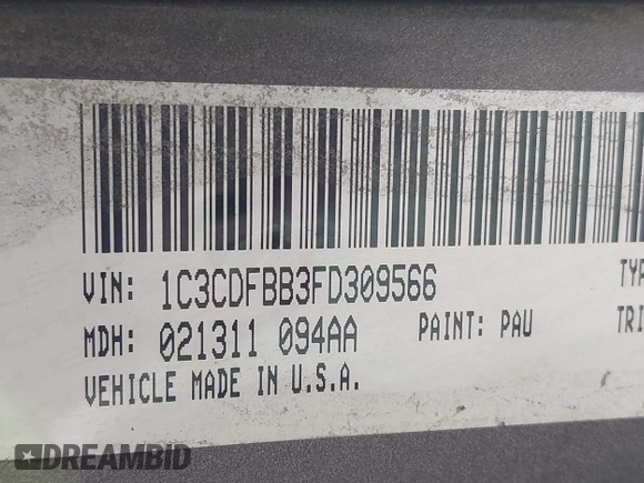 2015 Dodge Dart SXT with VIN 1C3CDFBB3FD309566, listed as a IAAI auction lot 41749617 with 180,188 mi miles. Bid and sale history available at carsss.com. Image 9.