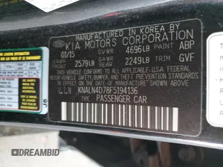2015 Kia Cadenza Premium with VIN KNALN4D78F5194136, listed as a Copart auction lot 78073904 with 108,487 mi miles and Clean Title. Bid and sale history available at carsss.com. Image 12.