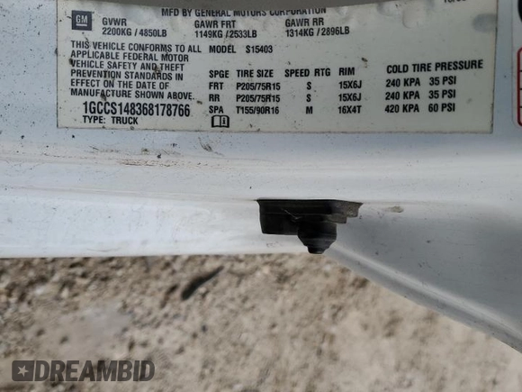 2006 Chevrolet Colorado LS z VIN 1GCCS148368178766, wystawiony jako Copart lot #89390455 z przebiegiem 225 666 mil mil oraz Szkoda całkowita • Salvage title. Historia ofert i sprzedaży dostępna na DreamBid. Obrazek 15.
