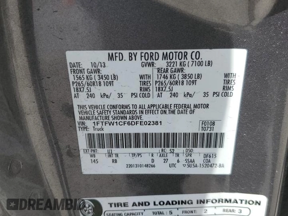 2013 Ford F-150 XL with VIN 1FTFW1CF6DFE02381, listed as a Copart auction lot 49778355 with 157,770 mi miles and Salvage Title. Bid and sale history available at carsss.com. Image 14.