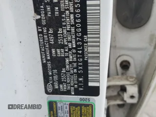 2016 Kia Optima LX z VIN 5XXGT4L37GG060658, wystawiony jako Copart lot #45288575 z przebiegiem Nie podano mil oraz Nie do naprawy • Non repairable. Historia ofert i sprzedaży dostępna na DreamBid. Obrazek 13.
