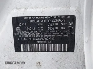 2019 Hyundai Accent SE with VIN 3KPC24A35KE072913, listed as a IAAI auction lot 41507672 with 68,218 mi miles and . Bid and sale history available at carsss.com. Image 9.