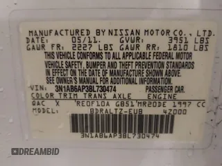 2011 Nissan Sentra SR with VIN 3N1AB6AP3BL730474, listed as a IAAI auction lot 41977718 with 155,062 mi miles and . Bid and sale history available at DreamBid. Image 9.