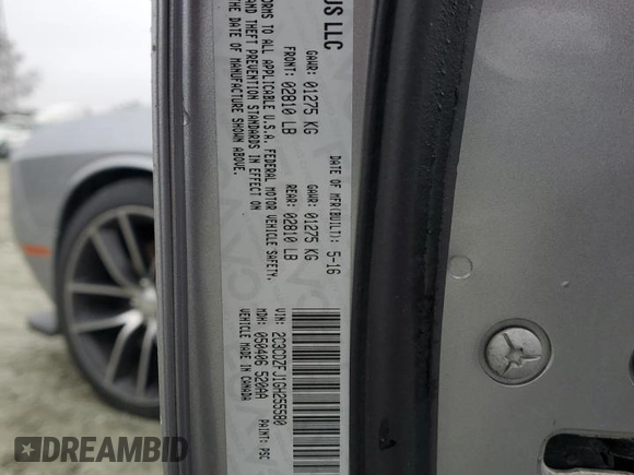 2016 Dodge Challenger R/T Scat Pack with VIN 2C3CDZFJ1GH255580, listed as a Copart auction lot 85136794 with 124,450 mi miles and Non repairable. Bid and sale history available at DreamBid. Image 14.