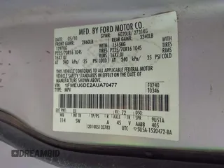 2010 Ford Explorer XLT с VIN 1FMEU6DE2AUA70477, выставлен на аукционе IAAI как лот 42588580 с пробегом Не указан миль и . История ставок и продаж доступна на DreamBid. Изображение 9.