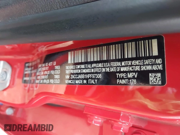 2017 Jeep Renegade Altitude z VIN ZACCJABB1HPF97308, wystawiony jako IAAI lot #41768981 z przebiegiem 70 700 mil mil oraz . Historia ofert i sprzedaży dostępna na DreamBid. Obrazek 9.