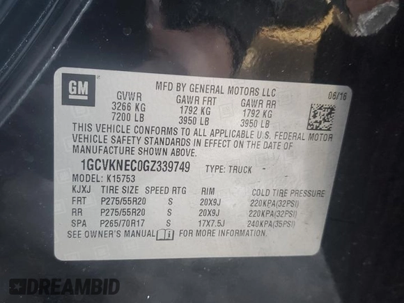 2016 Chevrolet Silverado 1500 Work Truck with VIN 1GCVKNEC0GZ339749, listed as a Copart auction lot 44775815 with 177,312 mi miles and Salvage Title. Bid and sale history available at carsss.com. Image 13.