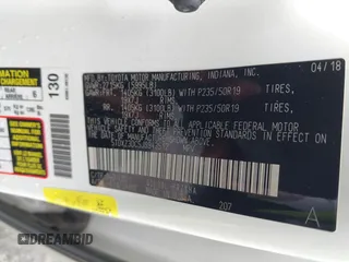 2018 Toyota Sienna SE with VIN 5TDXZ3DC5JS943512, listed as a IAAI auction lot 41786389 with 81,280 mi miles and . Bid and sale history available at DreamBid. Image 9.