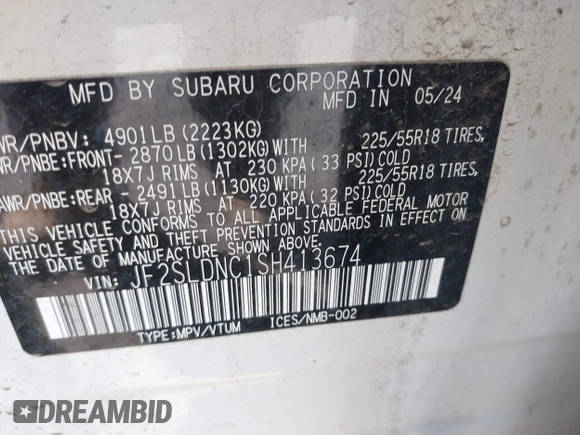 2025 Subaru Forester Limited с VIN JF2SLDNC1SH413674, выставлен на аукционе IAAI как лот 41735908 с пробегом 10 713 миль миль и . История ставок и продаж доступна на DreamBid. Изображение 9.